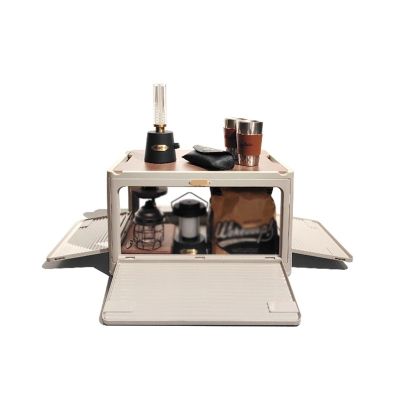 AOKLEY Grill Picnic Bag Organizer Four-Door Side Open Multi-Purpose Camping Table, Folding Picnic Storage Box, Portable Picnic Table and Chair Storage Box with Wheels Camping Bag