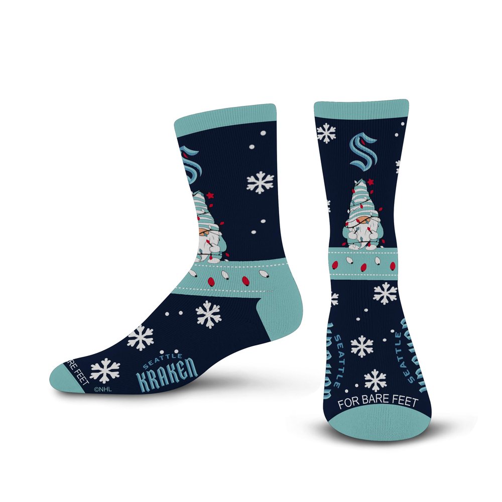 For Bare Feet NHL SEATTLE KRAKEN Holiday Sweater Gnome Team Colors Large