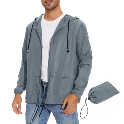 Zando Men Rain Jacket Mens Packable Raincoat Lightweight Mens Windbreaker Jackets Cycling Raincoats Waterproof with Hood Outdoor Windbreaker Jacket Travel Rain Coats for Men Light Gray XL