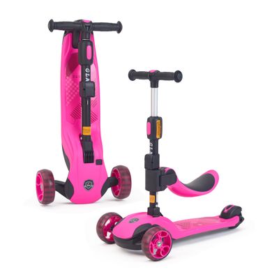 GLAMUP Kids Scooter, 2-in-1 Folding Kick Scooters, Adjustable Height, Safety Lock, 3 Wheel Kick Scooter for Boys and Girls Ages 3-141A-Pink