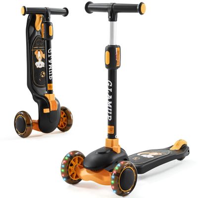 GLAMUP Kids Kick Scooter 3 Wheels, Kids Scooter Height Adjustable Handlebar, Lean-to-Steer System & Easy-Folding Mechanism, Ages 3-14 Boys and Girls1009-YellowBlack