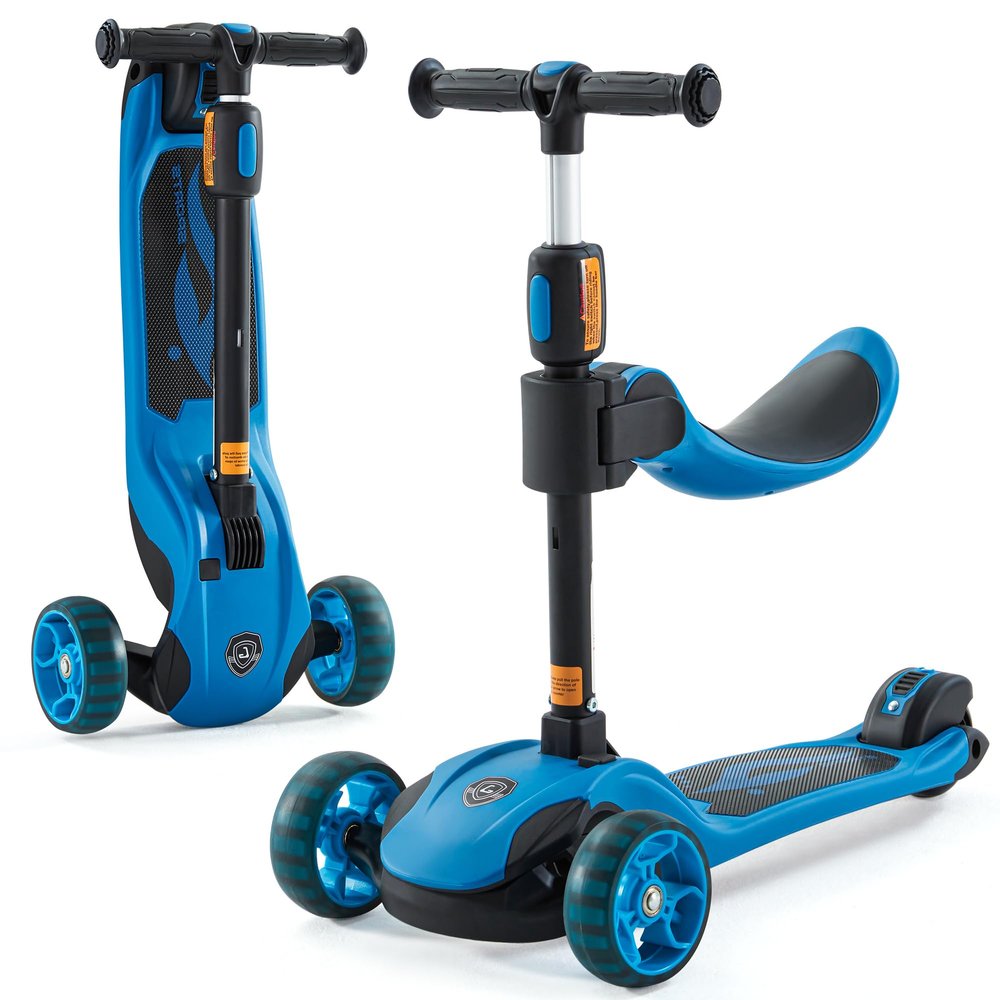 GLAMUP Kids Scooter, 2-in-1 Folding Kick Scooters, Adjustable Height, Safety Lock, 3 Wheel Kick Scooter for Boys and Girls Ages 3-141A-Blue