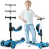 GLAMUP Kids Scooter, 2-in-1 Folding Kick Scooters, Adjustable Height, Safety Lock, 3 Wheel Kick Scooter for Boys and Girls Ages 3-141A-Blue view 2