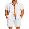 COOFANDY Men's Cotton Linen Shorts Casual Button-Down Shirts Summer Beach Shorts Swimsuit Outfits Set Wedding Suit White view 1