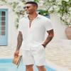 COOFANDY Men's Cotton Linen Shorts Casual Button-Down Shirts Summer Beach Shorts Swimsuit Outfits Set Wedding Suit White view 2