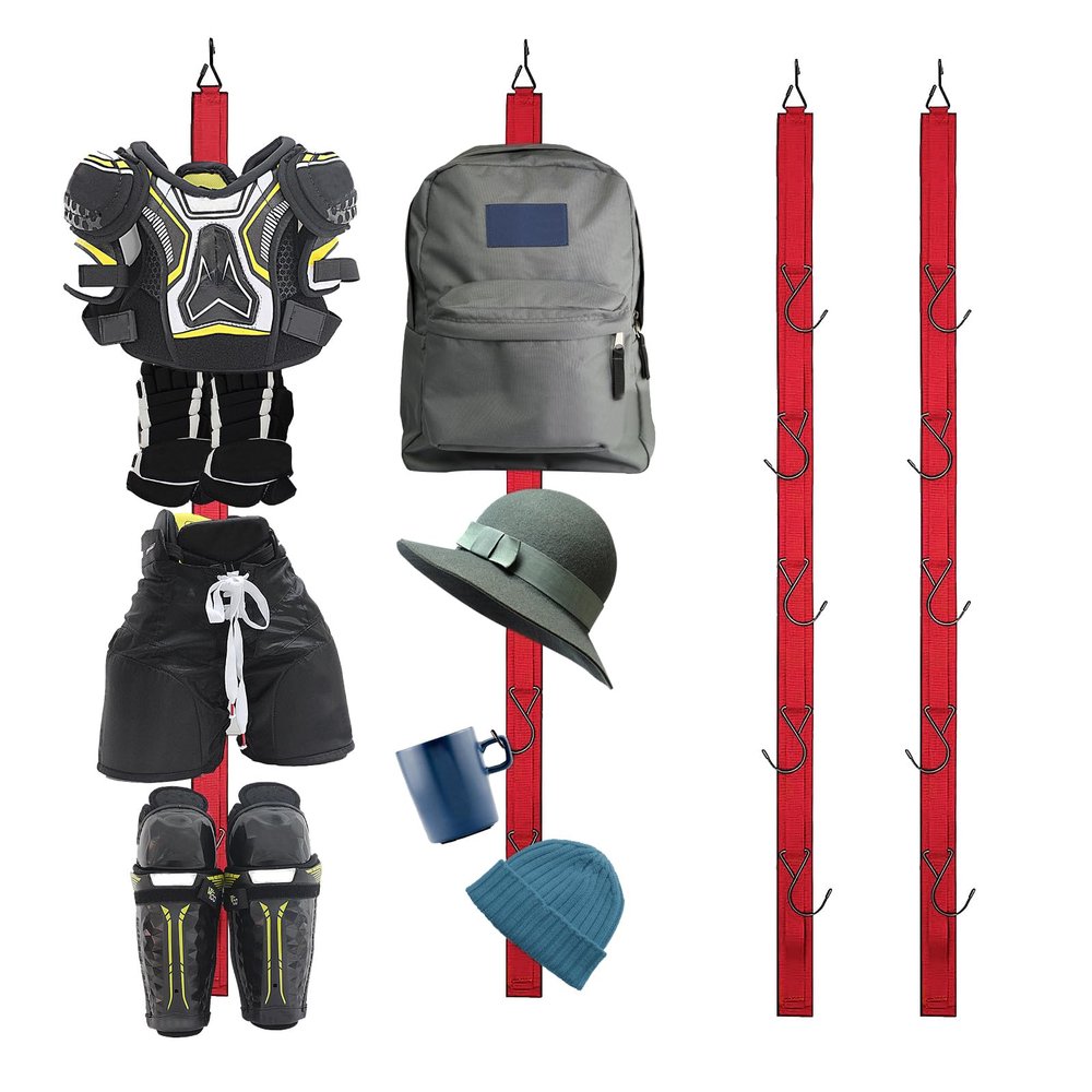Red/2 Pack Hockey Drying Rack - 5 Hooks Sports Gear Organizer Hanger, Ideal Ice Hockey, Baseball, Football Gifts