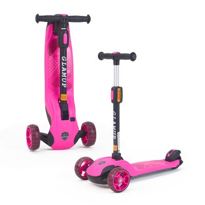 GLAMUP Kids Kick Scooter 3 Wheels, Kids Scooter Height Adjustable Handlebar, Lean-to-Steer System & Easy-Folding Mechanism, Ages 3-14 Boys and Girls1003-Peach