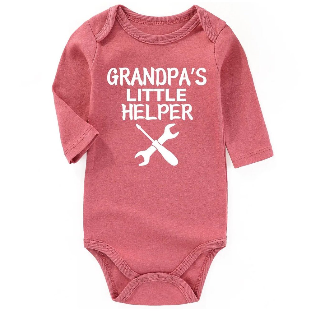 AIZFFZY Grandpa Little Helper Baby Clothes Girl Boy Newborn outfits Funny infant Bodysuits Mauvelong 9-12 months
