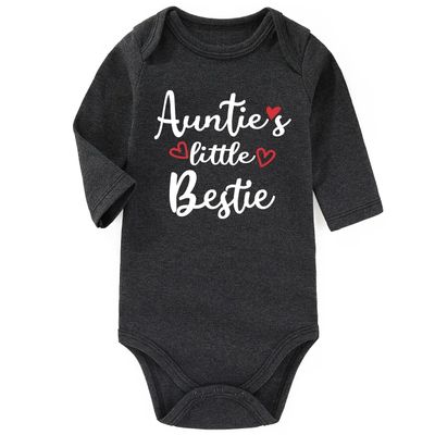 AIZFFZY Aunties little Bestie Aunt infant boy Outfits Clothes Funny Baby Bodysuits Gifts GrayLong 9-12 months