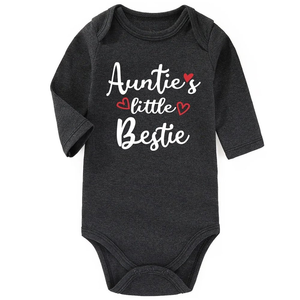 AIZFFZY Aunties little Bestie Aunt infant boy Outfits Clothes Funny Baby Bodysuits Gifts GrayLong 9-12 months