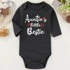 AIZFFZY Aunties little Bestie Aunt infant boy Outfits Clothes Funny Baby Bodysuits Gifts GrayLong 9-12 months view 2