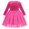 Baby Hot Pink Velvet Dress Long Sleeve Velvet Tulle Dresses Toddler Girls Fall Winter Velvet Ruffle Tutu Dress Christmas Birthday Wedding Velvet Party Princess Dresses Hot Pink-Feather Tulle 4-5 Years view 1