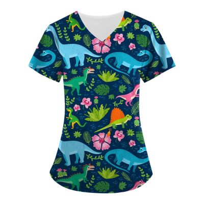 Pattern Scrubs Uniform Set Flower Design Scrub Top Veterinary Scrubs for Women Scrubs Design for Women White Scrub Tops for Women Scrub Working Uniform Tops for Women's Nurses Tops with