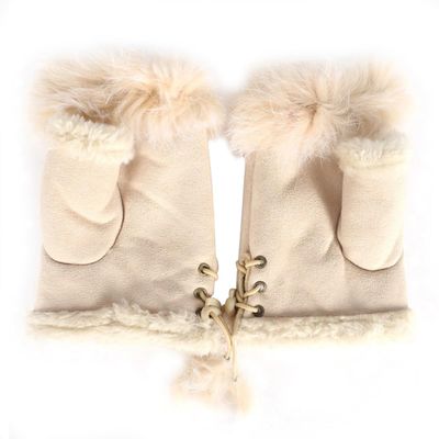 ECYC Ltd Womens Faux Fur Trimmed Fingerless Gloves Winter Warm Half Finger Mittens Wrist Warmers Suede Gloves Touchscreen Gloves for Cold Weather