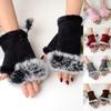 ECYC Ltd Womens Faux Fur Trimmed Fingerless Gloves Winter Warm Half Finger Mittens Wrist Warmers Suede Gloves Touchscreen Gloves for Cold Weather view 4