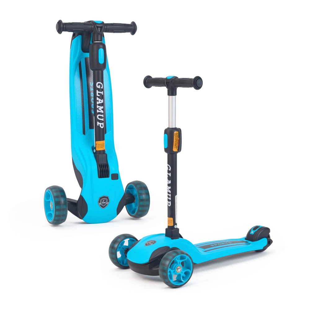 GLAMUP Kids Kick Scooter 3 Wheels, Kids Scooter Height Adjustable Handlebar, Lean-to-Steer System & Easy-Folding Mechanism, Ages 3-14 Boys and Girls1003-Blue