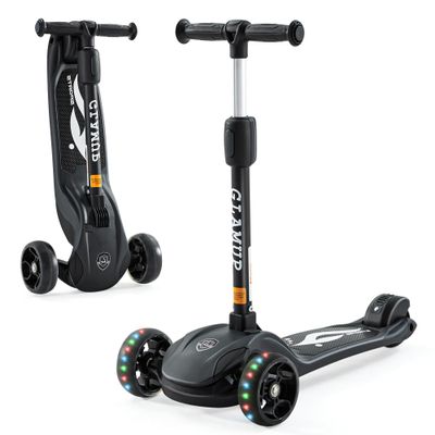 GLAMUP Kids Kick Scooter 3 Wheels, Kids Scooter Height Adjustable Handlebar, Lean-to-Steer System & Easy-Folding Mechanism, Ages 3-14 Boys and Girls1003-Black