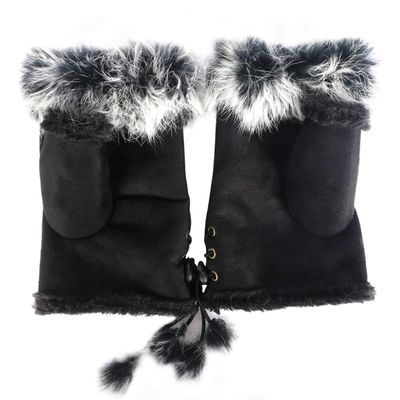 ECYC Ltd Womens Faux Fur Trimmed Fingerless Gloves Winter Warm Half Finger Mittens Wrist Warmers Suede Gloves Touchscreen Gloves for Cold Weather