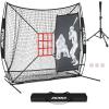 AOLIGEIJS 7'X7' Baseball Softball Practice Net,Pitching Net,Batting Net,with Baseball Tee,Baseball Pitching Kit - Batter Dummy,Bonus Strike Zone and Bow Frame (Black Baseball Net + Tee) view 1
