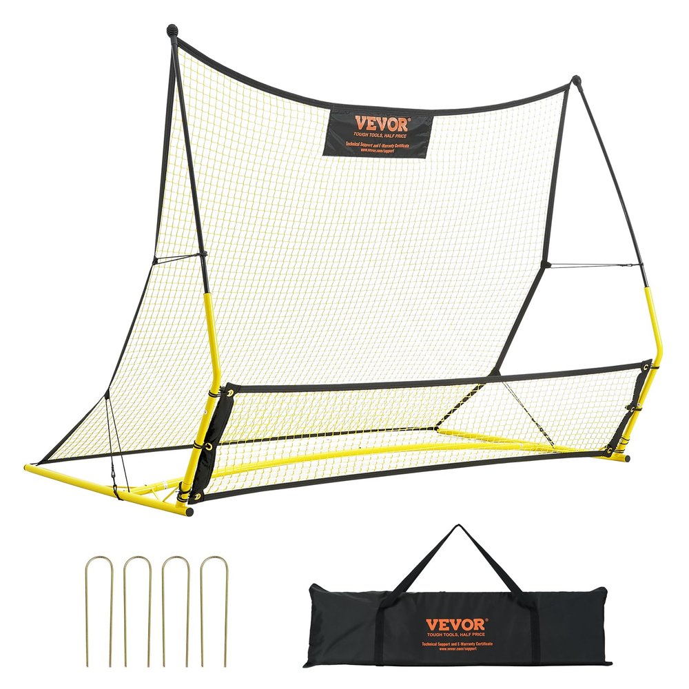 VEVOR Soccer Trainer, 2-in-1 Portable Soccer Rebounder Net, 71"x40" Iron Soccer Practice Equipment, Sports Football Rebounder Wall with Portable Bag, Perfect for Team Solo Training, Passing, Volley