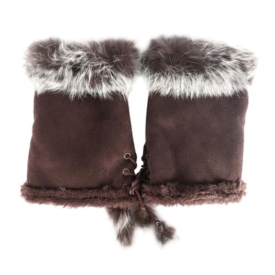ECYC Ltd Womens Faux Fur Trimmed Fingerless Gloves Winter Warm Half Finger Mittens Wrist Warmers Suede Gloves Touchscreen Gloves for Cold Weather