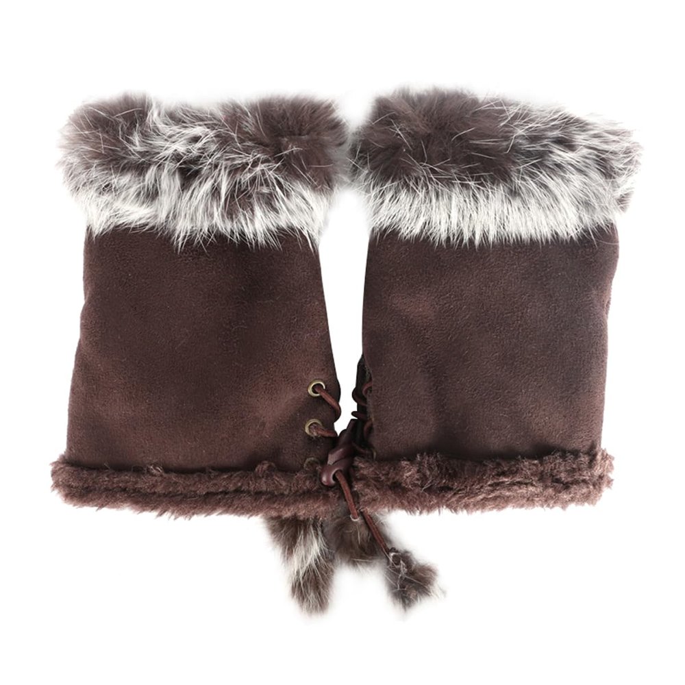 ECYC Ltd Womens Faux Fur Trimmed Fingerless Gloves Winter Warm Half Finger Mittens Wrist Warmers Suede Gloves Touchscreen Gloves for Cold Weather