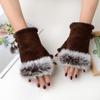 ECYC Ltd Womens Faux Fur Trimmed Fingerless Gloves Winter Warm Half Finger Mittens Wrist Warmers Suede Gloves Touchscreen Gloves for Cold Weather view 2