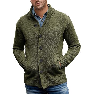 xoxingysm Men's Crewneck Cable Cotton Sweater Knitted Jumper Sweater Long Sleeve Pullover Top Open Front Long Sleeve Knit Solid Cardigans with Pocket(AG,Medium)