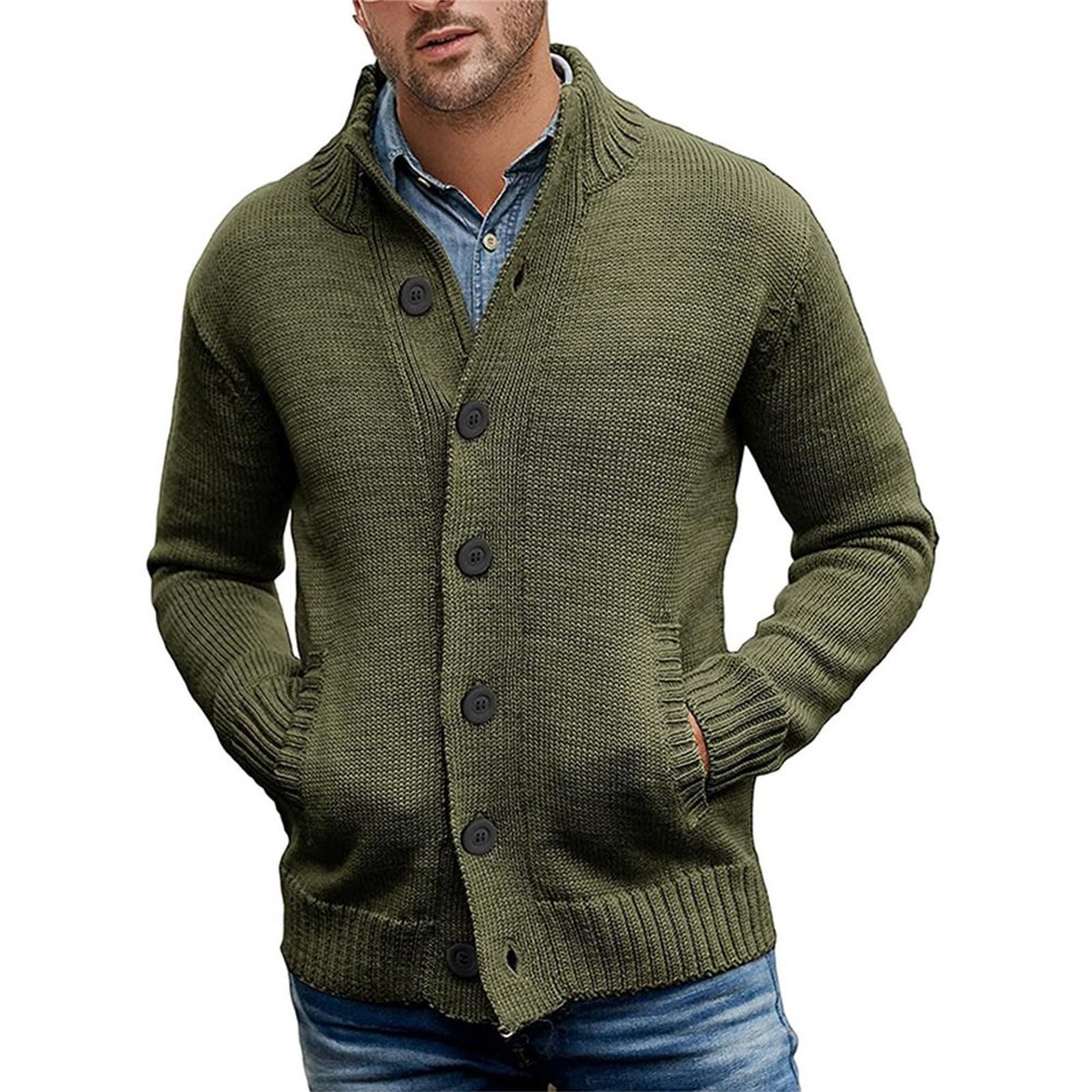 xoxingysm Men's Crewneck Cable Cotton Sweater Knitted Jumper Sweater Long Sleeve Pullover Top Open Front Long Sleeve Knit Solid Cardigans with Pocket(AG,Medium)