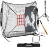 AOLIGEIJS 7'X7' Practice Net - Softball & Baseball Pitching/Batting Net with Baseball Tee, Batter Dummy, Strike Zone, Bow Frame (Black) view 1