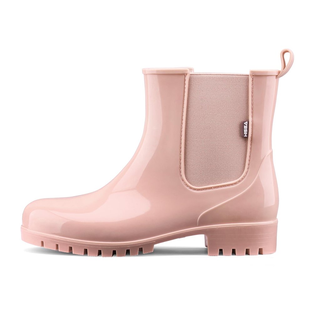 HISEA Short Rain Boots for Women Waterproof Garden Shoes Anti-Slipping Ankle Chelsea Rainboots for Ladies with Comfort Insole Lightweight Stylish Rubber Rain Shoes Outdoor Work Booties, Size 6 Pink