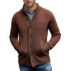 xoxingysm Men's Quarter Zip Up Sweaters Shawl Collar Buttons Down Cable Knit Button Down Knitwear with Pockets(Brown,X-Large) view 1