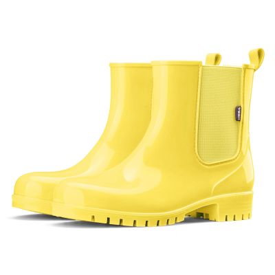 HISEA Short Rain Boots for Women, Waterproof Garden Shoes Anti-Slipping Ankle Chelsea Rainboots Rubber Rain Shoes for Ladies with Comfort Insole Lightweight Stylish Outdoor Work Booties, Yellow, 11