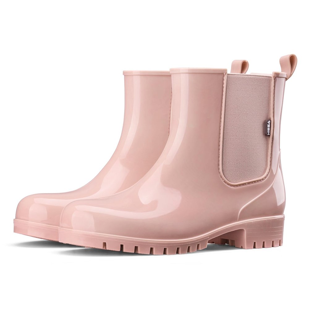 HISEA Short Rain Boots for Women Waterproof Garden Shoes Anti-Slipping Ankle Chelsea Rainboots for Ladies with Comfort Insole Lightweight Stylish Rubber Rain Shoes Outdoor Work Booties, Size 9 Pink
