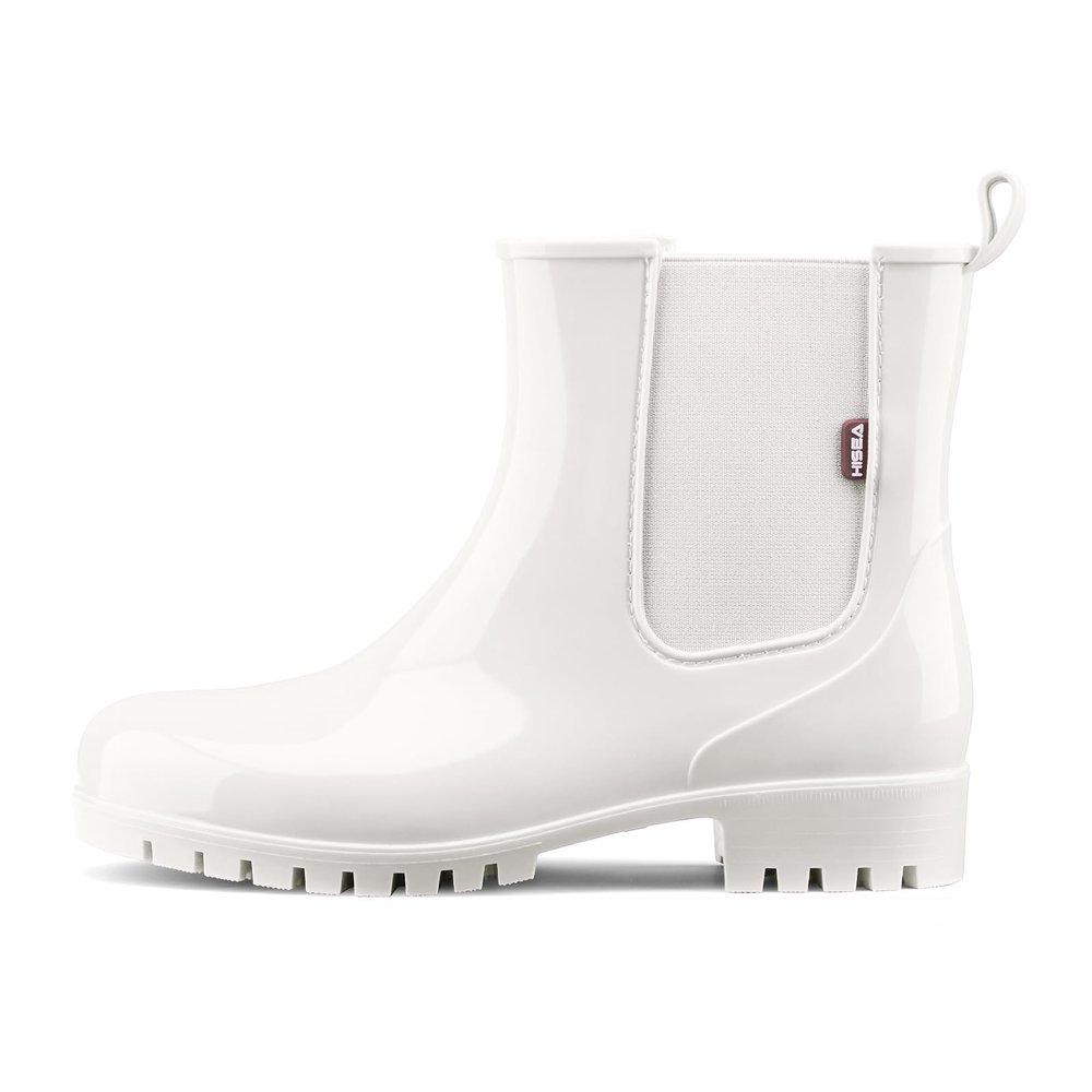 HISEA Short Rain Boots for Women Waterproof Garden Shoes Anti-Slipping Ankle Chelsea Rainboots for Ladies with Comfort Insole Lightweight Stylish Rubber Rain Shoes Outdoor Work Booties, Size 7 White