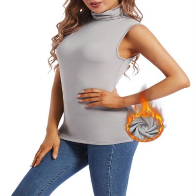 MANCYFIT Thermal Tank Top for Women Cold Weather Sleeveless Thermal Underwear Fleece Lined Shirt Turtleneck Warm Camisoles Grey Small