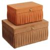 HofferRuffer Velvet Decorative Boxes, Jewelry Boxes Storage Accessory Organizer Boxes with Elegant Handle Decor, Classic Velvet Set of 2 Pieces (Brown) view 1