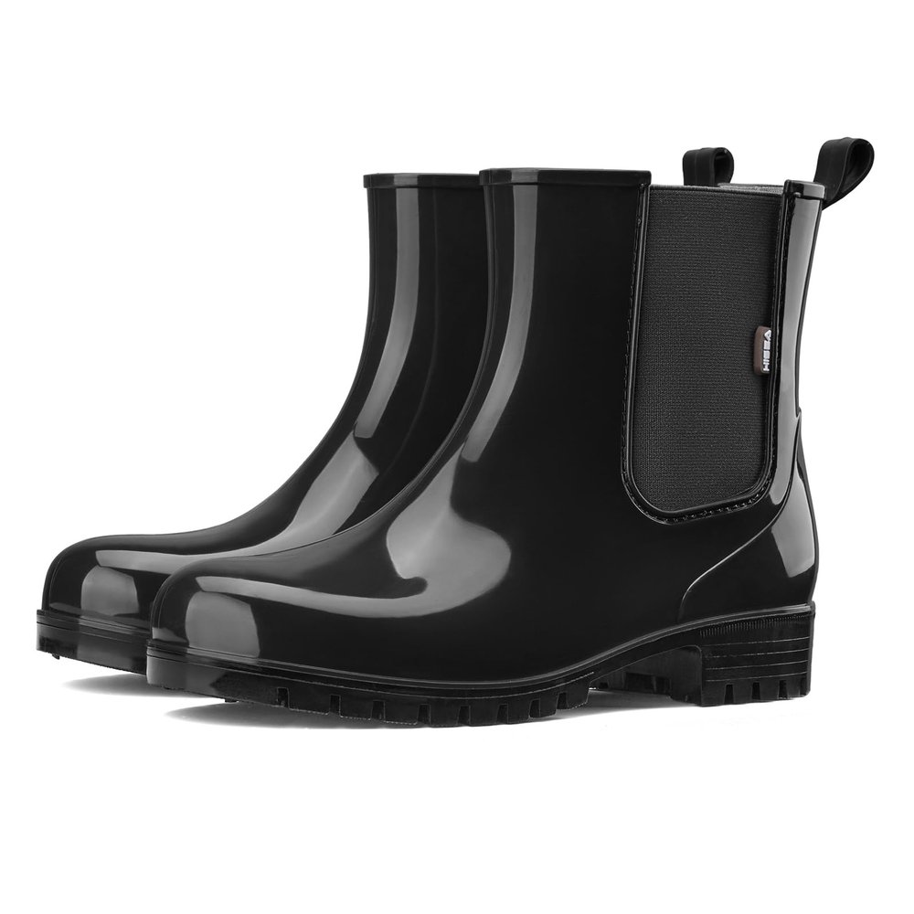 HISEA Short Rain Boots for Women Waterproof Garden Shoes Anti-Slipping Ankle Chelsea Rainboots for Ladies with Comfort Insole Lightweight Stylish Rubber Rain Shoes Outdoor Work Booties, Size 11 Black