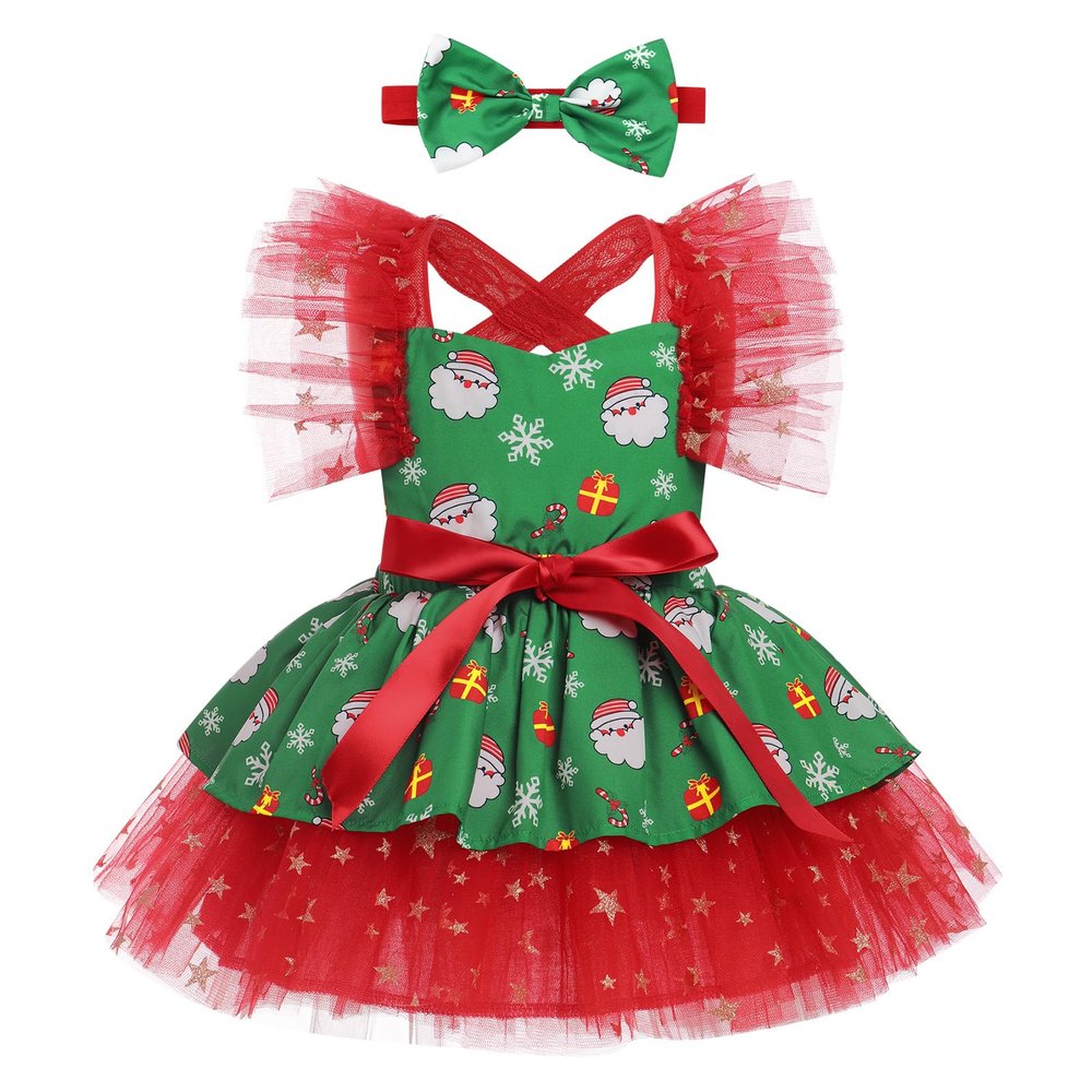 Baby Girls Christmas Dresses Toddler Red Xmas Party Tulle Dress Holiday Birthday Pageant Party Photoshoot Princess Tutu Dresses Green 3-6 Months