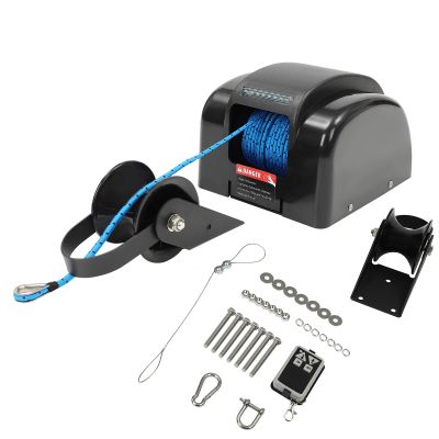 Boat Electric Anchor Winch, 12V Heavy Duty Towing Winches,Marine Anchor Winch Saltwater Boat Anchor Windlass Kit with Wireless Remote Control, Anchors Up to 45 LBS,for Fishing Boat Pontoon Boat,Black