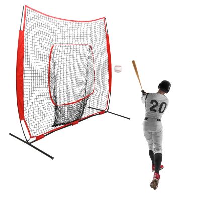 RIAHNEAH 7 * 7ft Baseball Net, Indoor Outdoor Baseball Hitting Net with Carry Bag, Softball Hitting Net Baseball Practice Aids Suitable for Teams Or Individuals to Hit and Pitch The Ball, Red Black