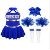 Moily Big Girls Basic Cheerleading Team Rooter Uniform Dress Cheer Printed Top Pleated Mini Skirts Halloween Costume A#Blue01 10 view 1