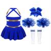 Moily Big Girls Basic Cheerleading Team Rooter Uniform Dress Cheer Printed Top Pleated Mini Skirts Halloween Costume A#Blue01 10 view 2