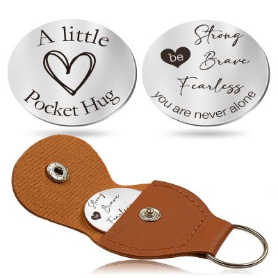 OUMILAN Pocket Hug Token Gifts for Men Boyfriend Girlfriend Inspirational Gift for Son Daughter Brother with Leather Keychain