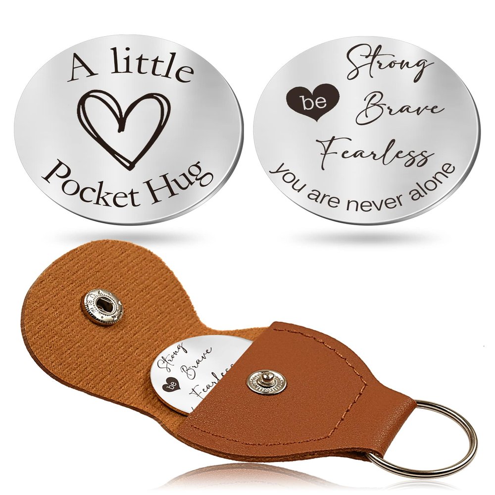 OUMILAN Pocket Hug Token Gifts for Men Boyfriend Girlfriend Inspirational Gift for Son Daughter Brother with Leather Keychain