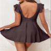 Aleumdr Women's 2026 Ruffle Cutout Bathing Suits One Piece Swimsuit Slimming Tummy Control V Neck Wrap Swimwear Coffee Large view 2