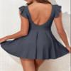 Aleumdr Women Ruffle Cutout One Piece Skirt Swimsuit V Neck Wrap Swimdress Tummy Control Bathing Suit Dark Grey Small view 2