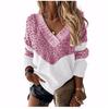 Womens V Neck Sweater Oversize Leopard Print Sweaters Knit Long Sleeve Jumper Sweater Color Block Purple Pullover for Women view 1