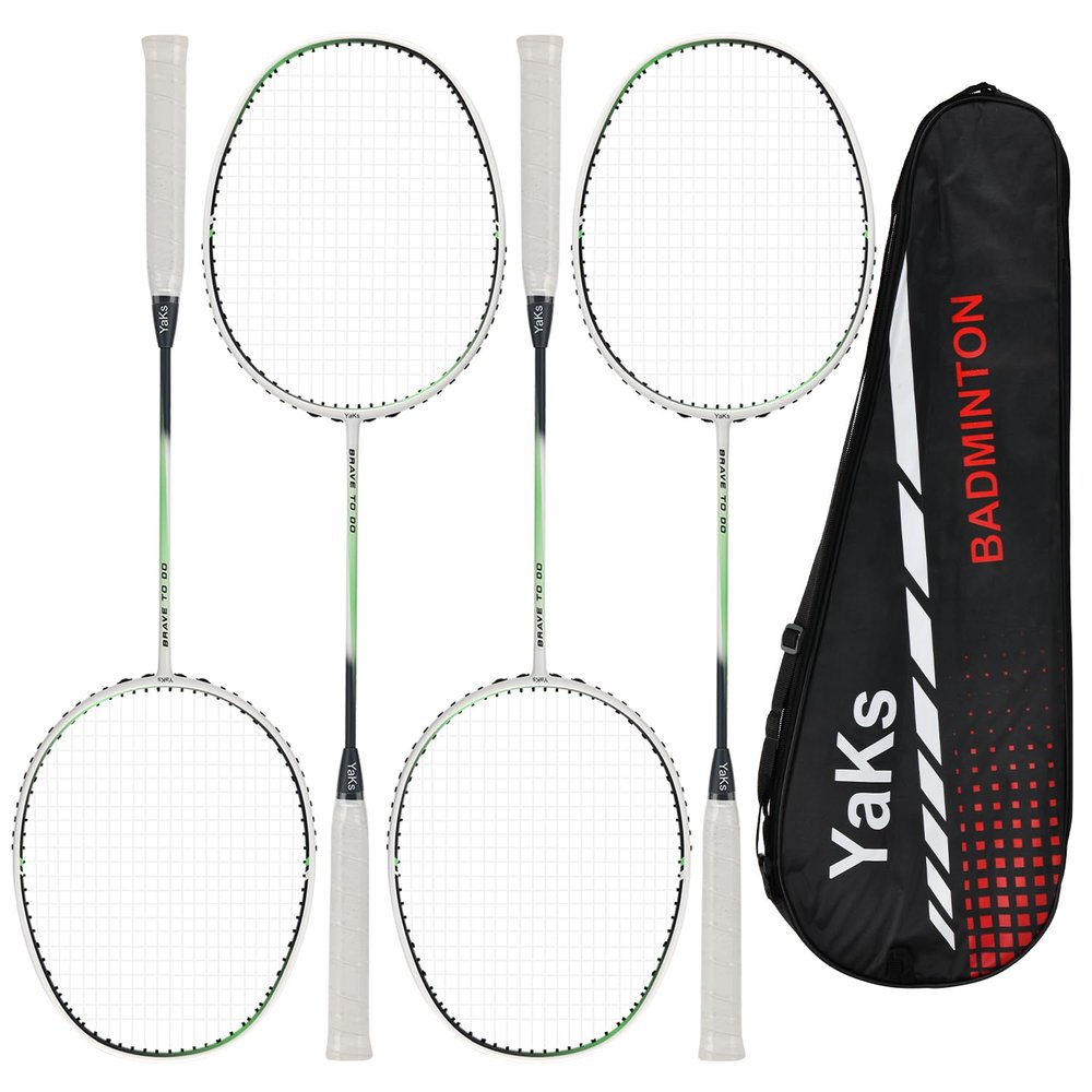 YAKS 4U 4pcs Full Carbon Professional Ultra Light High Elastic Adult Student Training Badminton Racket Set Durable Type White-Green