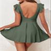 Aleumdr Women V Neck Ruffle Cutout One Piece Swimdress Wrap Skirt Swimsuit Tummy Control Bathing Suit Green Large view 2